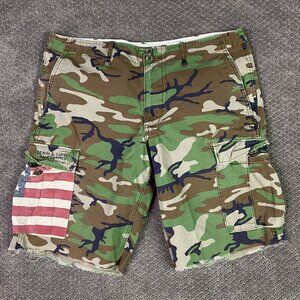 Ralph Lauren Denim Supply Cargo Shorts Men's 36 Camo US American Flag &